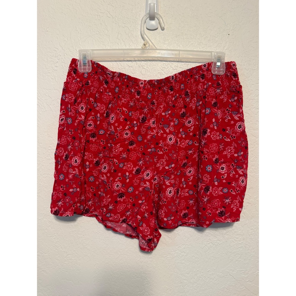 No Boundaries Red Floral Smocked Waist Shorts XXL 19 Recycled Polyester